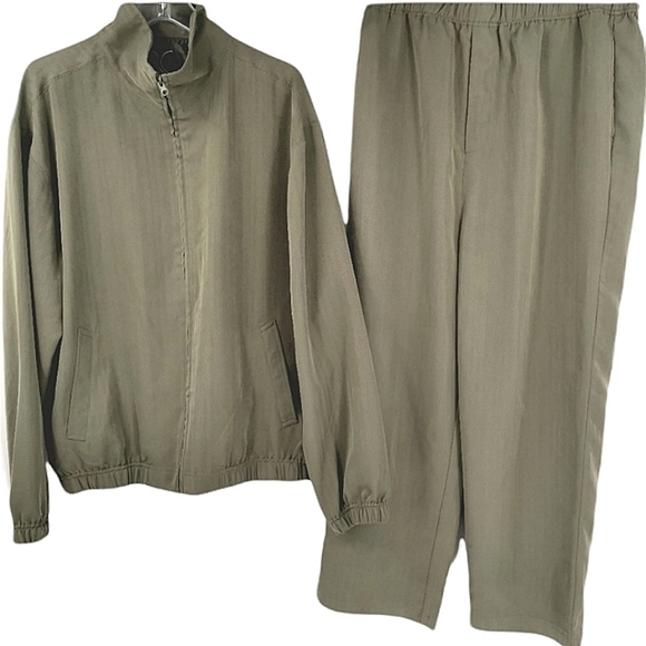 Chereskin Sport Vtg Top and Bottom Silk Green Set - Picture 1 of 10